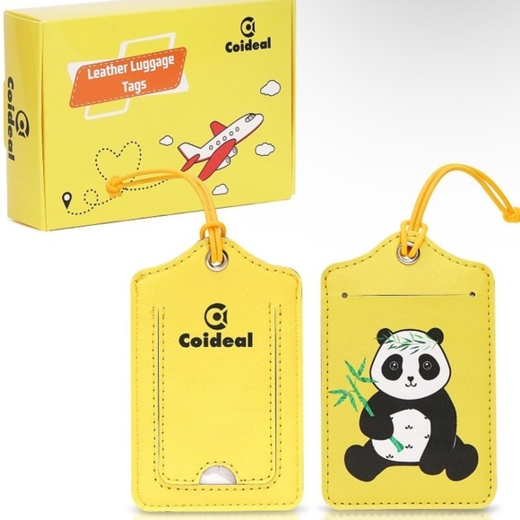 Other - Yellow Panda Leather Luggage Tags